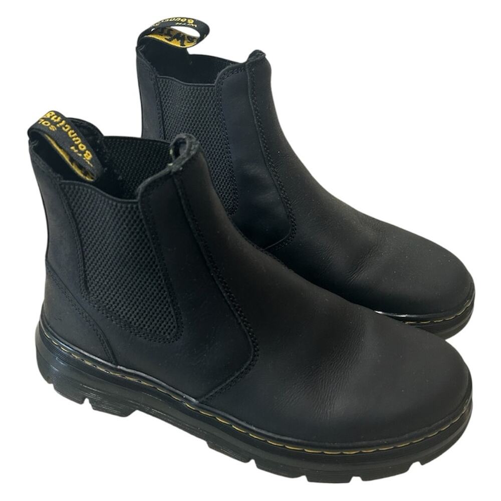 Dr. Martens Embiry  Black Chelsea Combat Boots with Yellow Stitching. Men’s  8